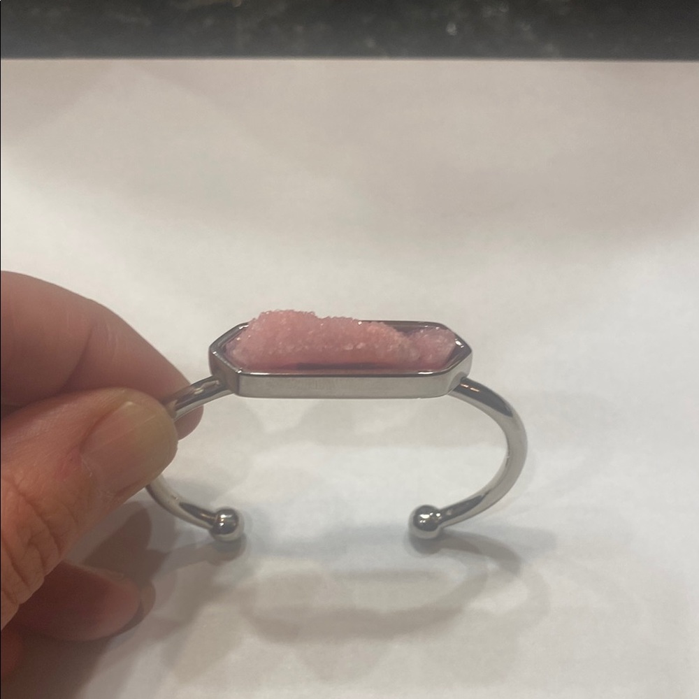KINSLEY ARMELLE Silver Cuff PINK QUARTZ Bracelet